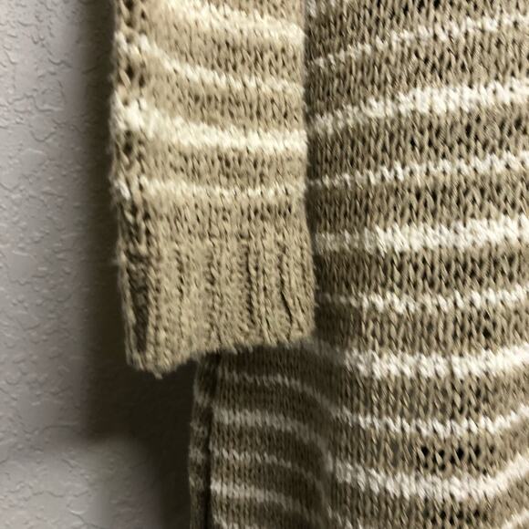 Soft Surroundings tan cream striped knit open front long cardigan sweater Small - Picture 11 of 14